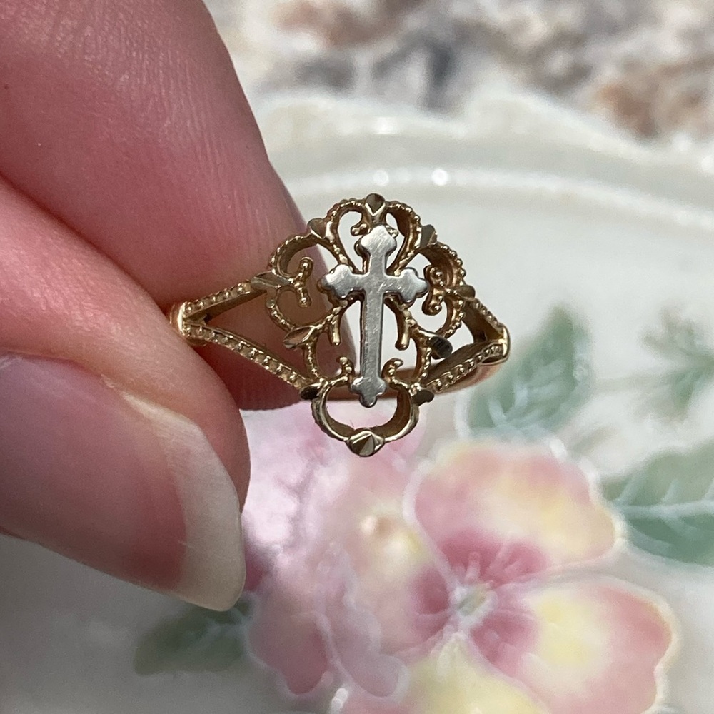 Solid Gold Cross Ring - image 3